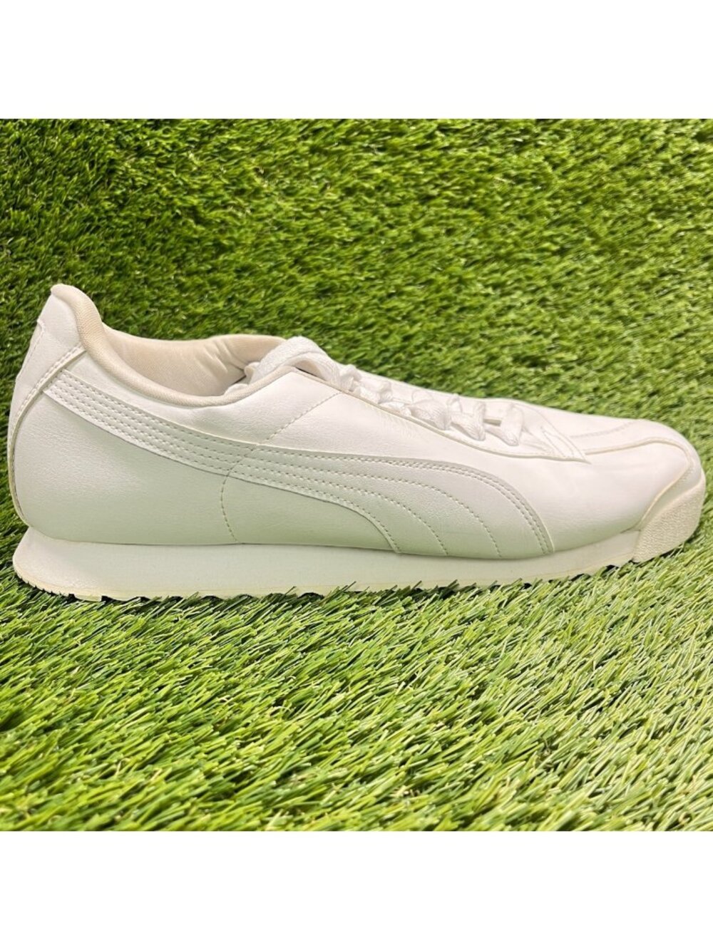Puma Roma Basic Mens Size 13 All White Athletic Leather Walking Shoes Sneakers